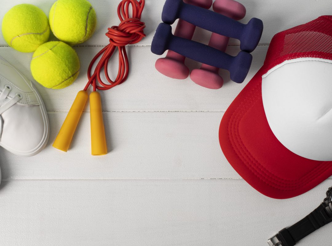 top-view-trucker-hat-with-exercise-equipment